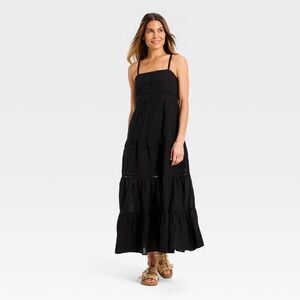 NWT Universal Thread Black Strapless Tiered Maxi Dress